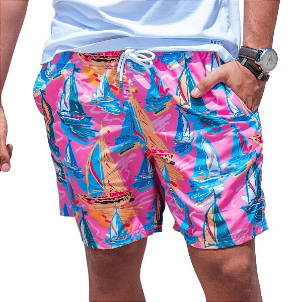 Short Masculino Estampado Barcos Rosa - Use Bidoo