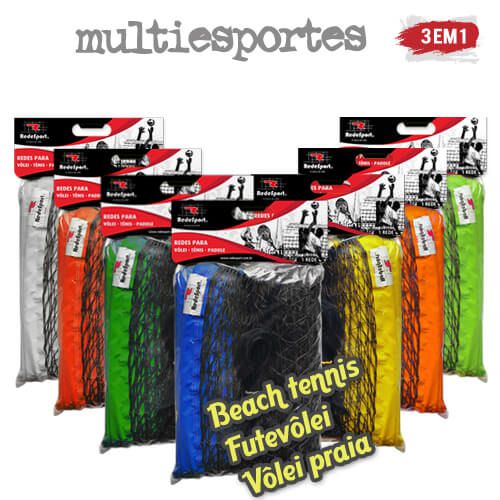 Rede MULTIESPORTES 3 em 1 faixas coloridas (Vôlei + Futevôlei + Beach Tennis)