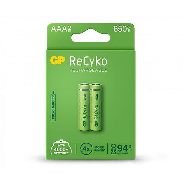 Pilha Recarregável GP ReCyko c/ 2 AAA NiMH 650mAh 1,2V GP