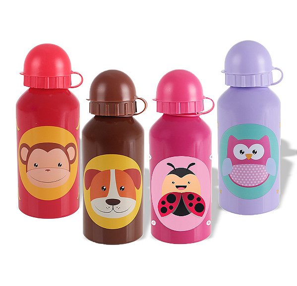Garrafinha Squeeze Infantil Inox 400ml Bichinhos