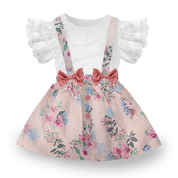 Conjunto Bebê Menina Body Rendinha e Salopete Floral