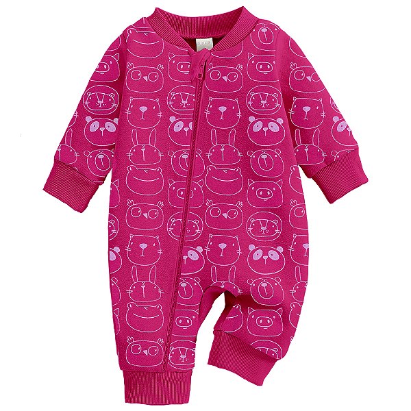 Macacão Bebê Suedine Rosa Pink Animais