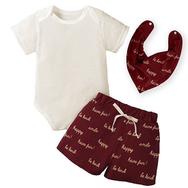 Conjunto de Bebê Menino Bege e Bordô 3 Peças