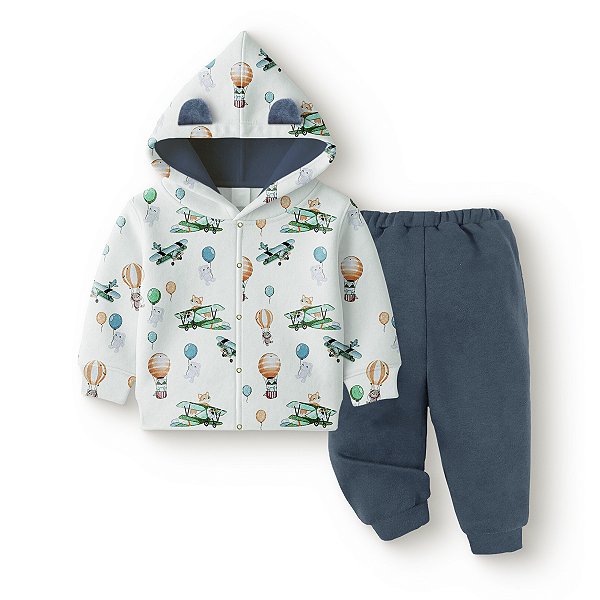Conjunto Quentinho e Fofo com Capuz Avião Soft