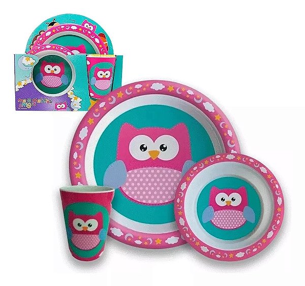 Kit Alimentação Infantil 3 Peças Corujinha