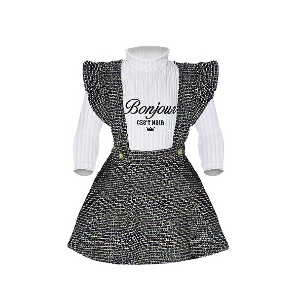Conjunto Bebe Menina Blusa Tecido Canelado e Salopete Tweed