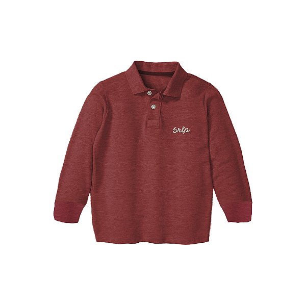 Camiseta Polo Infantil Menino Manga Longa Vermelha 100% Algodão