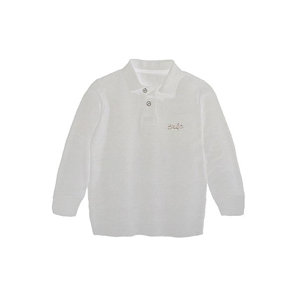 Camiseta Infantil Polo Infantil Menino Manga Longa Branca 100% Algodão