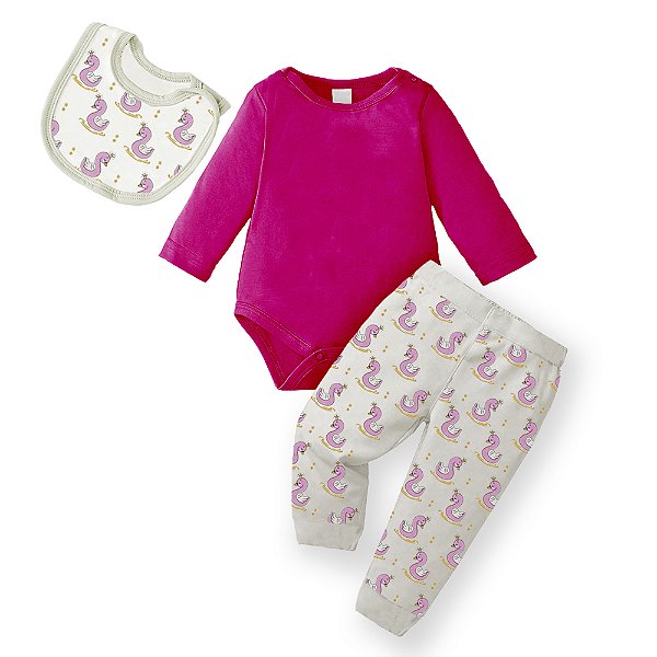 Conjunto Bebê Menina Babador Cisne Pink
