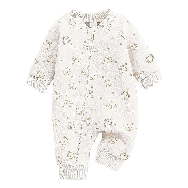 Macacão Bebê Branco Estampa Estrelinhas Plush