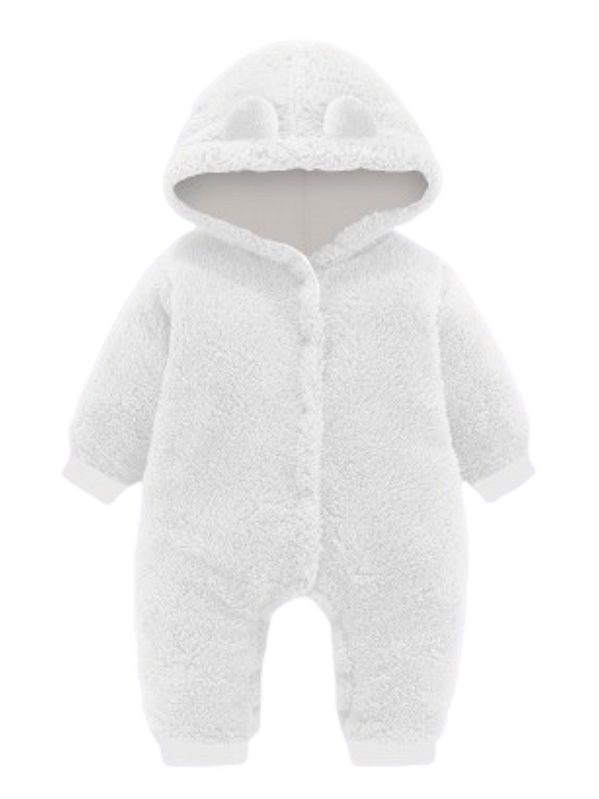 Macacão Teddy Ursinho Pelúcia Branco Fofura