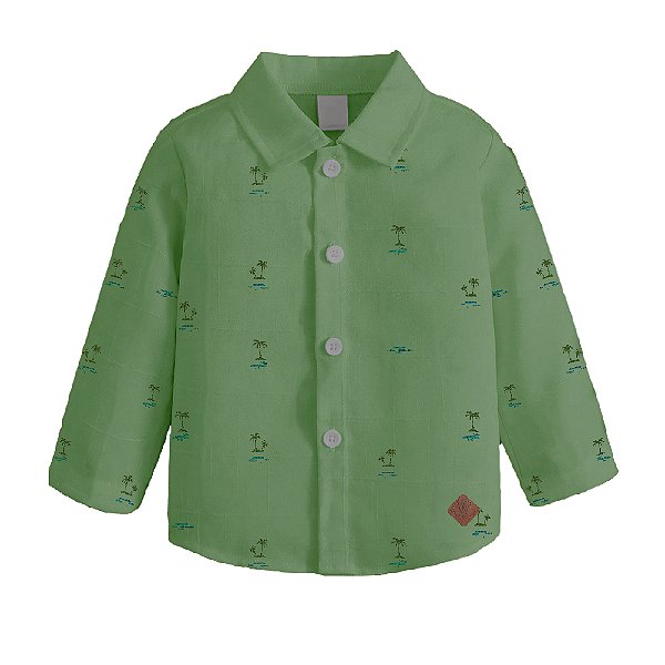 Camisa Infantil Social Manga Longa Verde Coqueiros