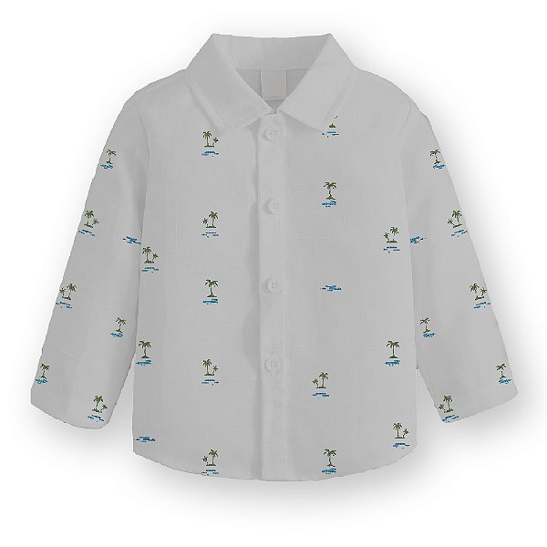 Camisa Infantil Social Manga Longa Branca Coqueiros