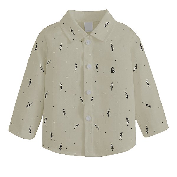 Camisa Infantil Social Manga Longa Creme Flores