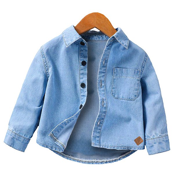 Camisa Social Bebê Menino Jeans Azul Claro