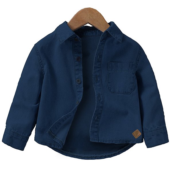 Camisa Social Bebê Menino Jeans Azul Escuro
