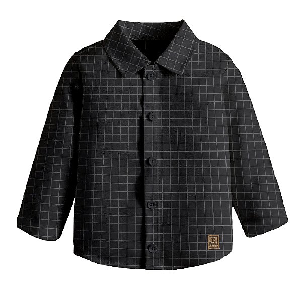 Camisa Infantil Social Manga Longa Quadriculada Preta