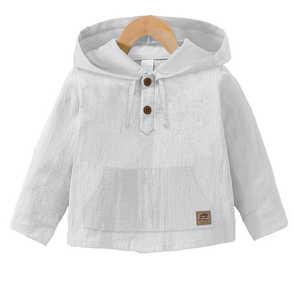 Camisa Infantil Manga Longa Com Capuz Branca