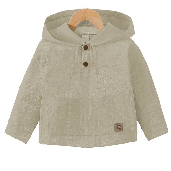 Camisa Infantil Manga Longa Com Capuz Bege