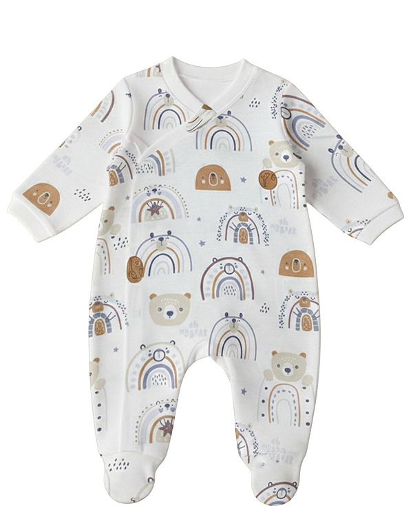 Macacão Bebê Suedine 100% Algodão com Zíper Ursinhos- Antialérgico, Macacão Infantil Recém-Nascido Confortável Estampado