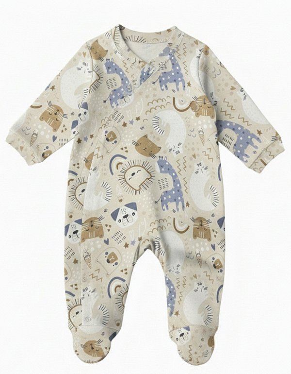 Macacão Bebê Suedine 100% Algodão com Zíper Invisível Savana- Antialérgico, Macacão Infantil Recém-Nascido Confortável Estampado