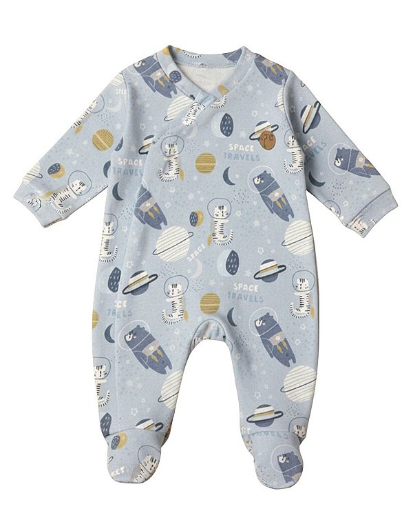 Macacão Bebê Suedine 100% Algodão com Zíper Invisível Galáxias- Antialérgico, Macacão Infantil Recém-Nascido Confortável Estampado