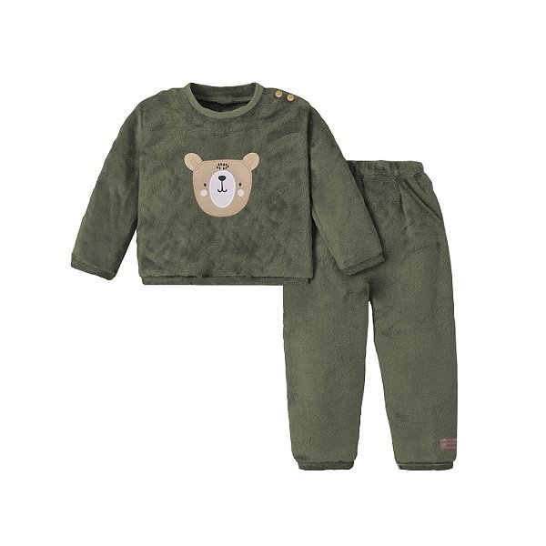 Conjunto Bebê Plush Blusa Ursinho e Calça Verde