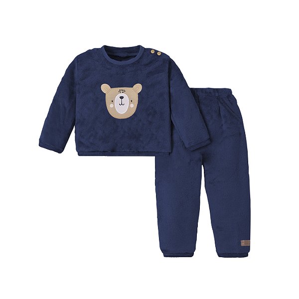 Conjunto Bebê Plush Blusa Ursinho e Calça Azul
