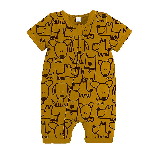 Macacão Bebê Curto Verão Caramelo Cachorrinhos