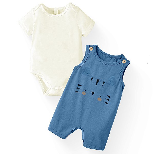 Conjunto de Bebê Menino Jardineira Tigre e Body