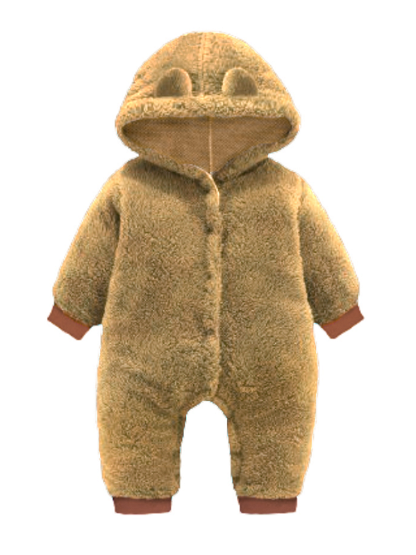 Macacão Teddy Ursinho Pelúcia Fofura Mostarda