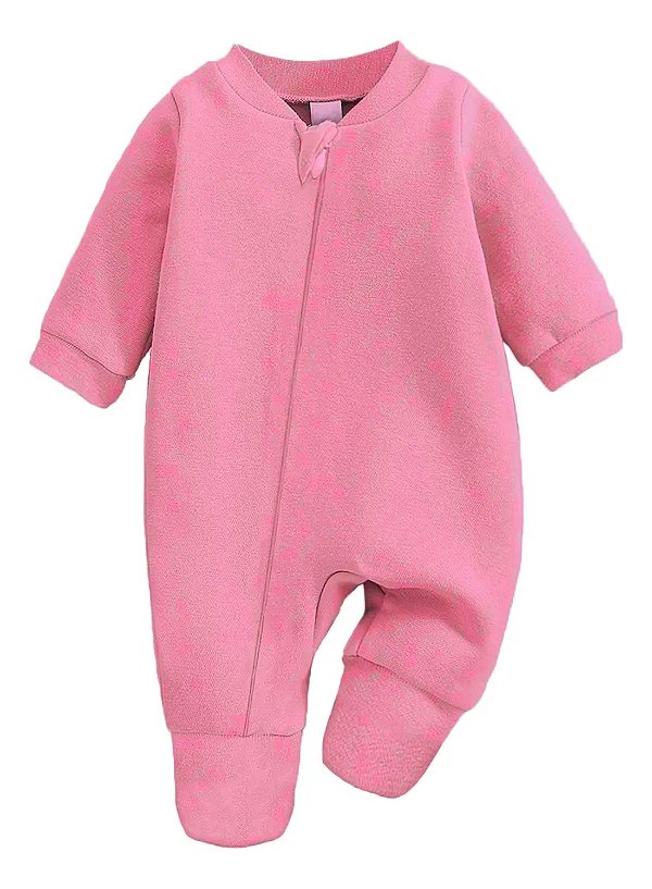 Macacão Bebê 100% Algodão Vira Pé Rosa – Conforto para Recém-Nascido | Enxoval Dubaby