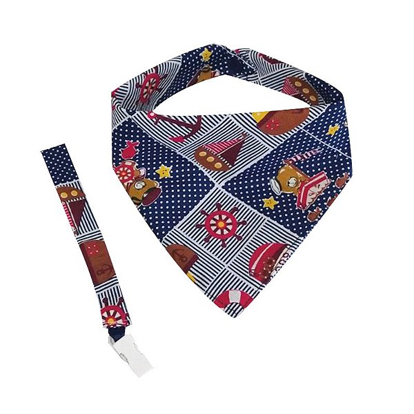 Babador Bandana Náutico Dupla Face c/ Prendedor de Chupeta