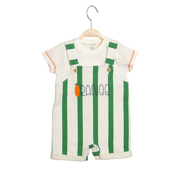 Macacão Jardineira Bebê Menino Off White Orange Listrado