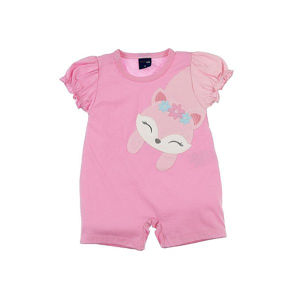 Macacão Bebê Curto Verão Rosa Raposinha