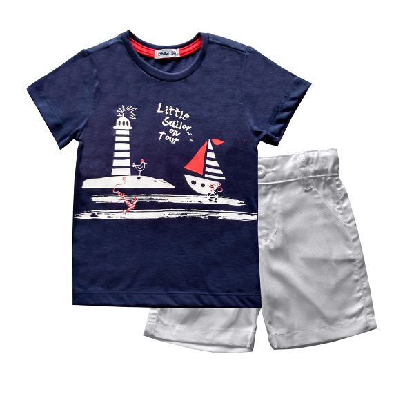 Conjunto Menino Camiseta Estampada e Bermuda Oxford