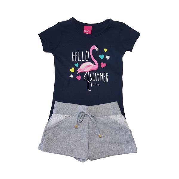 Conjunto Menina T-Shirt Flamingo e Shorts