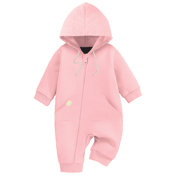 Macacão Bebê Menina Essentials com Capuz Rosa Claro