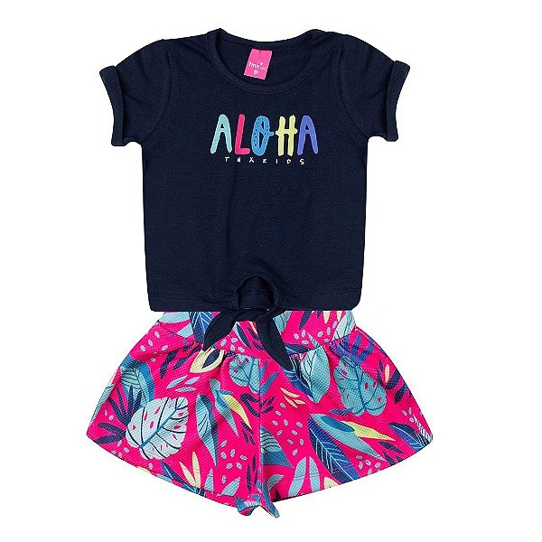 Conjunto Infantil Menina T-shirt Aloha e Short Estampado