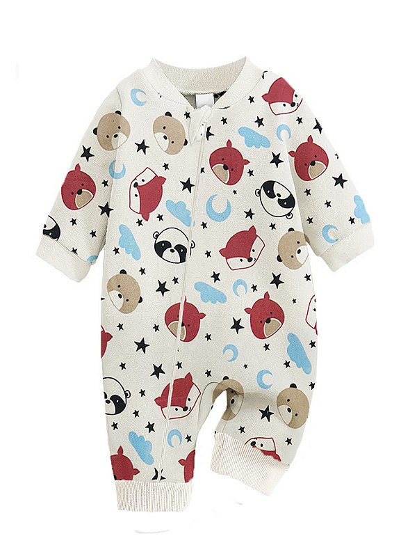 Macacão Bebê Raposinhas Suedine 100% Algodão Unissex Manga Longa Confortável