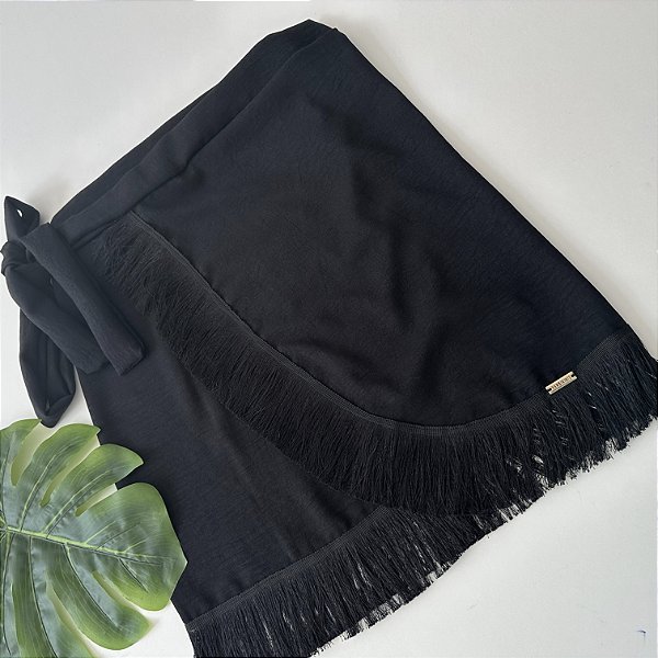 Saia transpassada tecido preto com franja ( valor somente da saia )