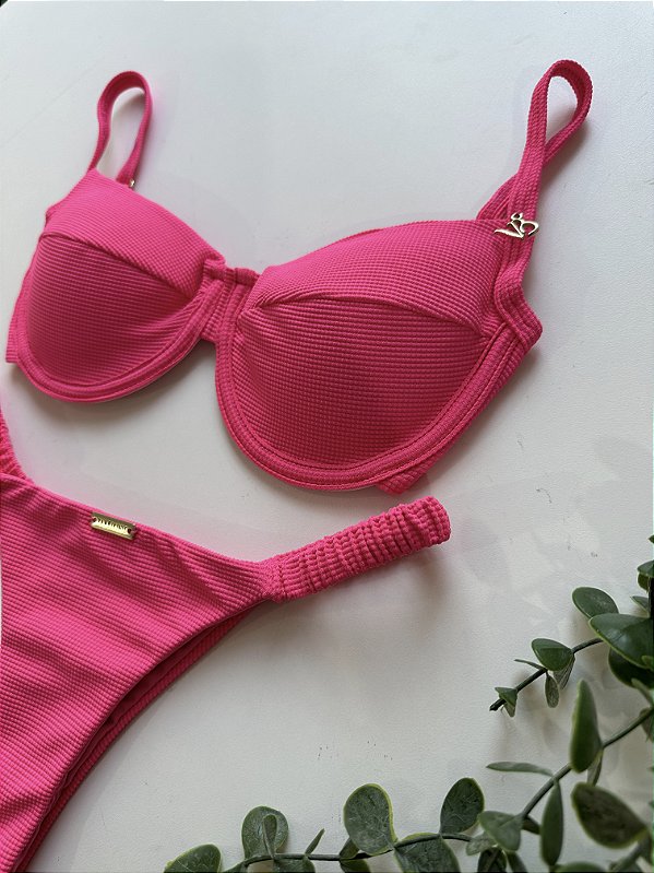 Calcinha Semi Fio fru-fru lateral tecido matrix pink 016 (top não incluso)
