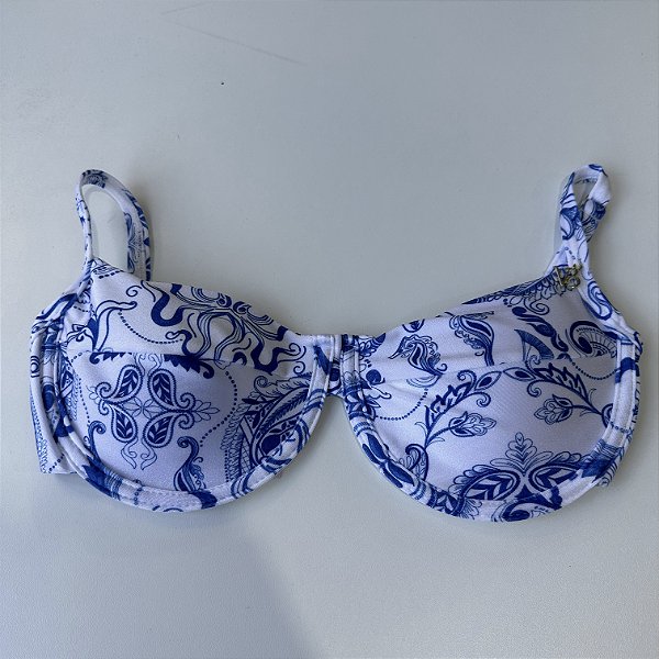 Meia Taça com Bojo Maleável, Aro tecido glow Grécia azul 093 (CALCINHA NÃO INCLUSO)