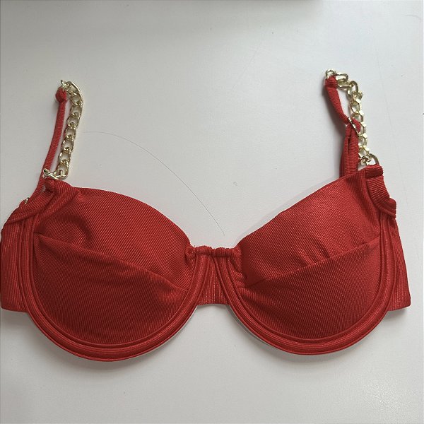 Meia Taça com Bojo Maleável, Aro e Correntes alça tecido Capri Vermelho 093 (CALCINHA NÃO INCLUSO)