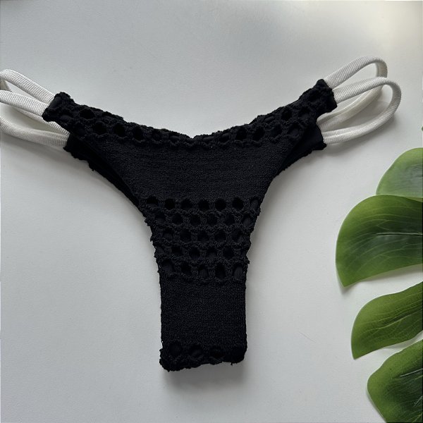 Calcinha 2 fitas Lateral fio Oásis Collection tricô preto 013 (BUSTO NÃO INCLUSO)