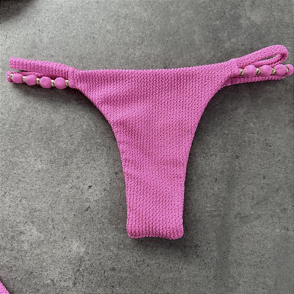 Calcinha Semi Fio alça fina lateral miçangas 016 plisse rosa (top não incluso)