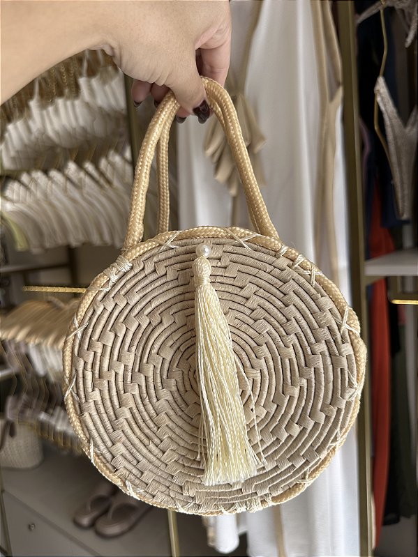 Bolsa redonda palha natural resort nude