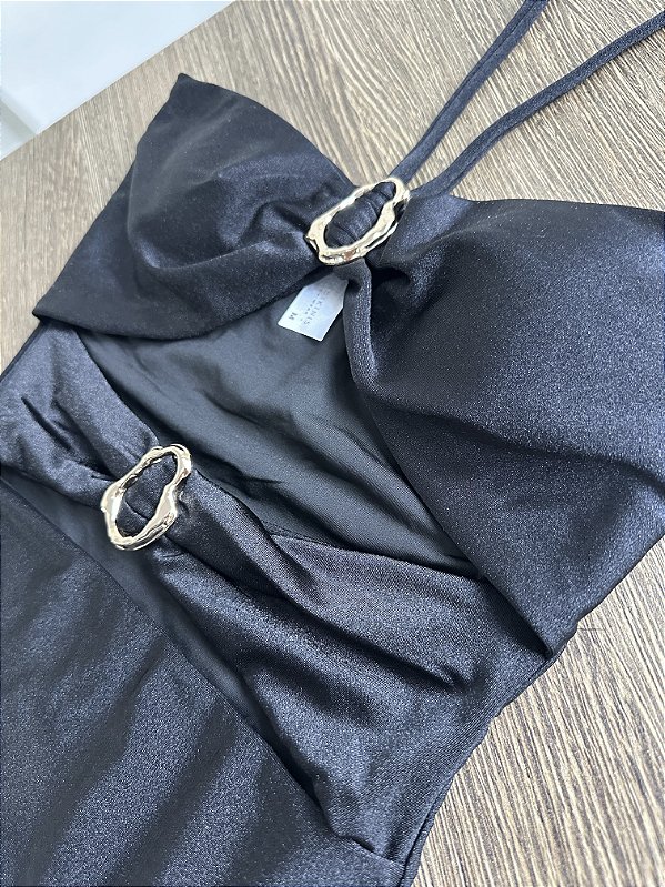 Maiô 230 fio com alça removível e argolas orgânicas Glow PRETO