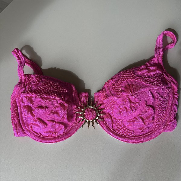 Meia Taça com detalhe Sol e Bojo Maleável 093 aro tecido bali rosa (CALCINHA NÃO INCLUSO)