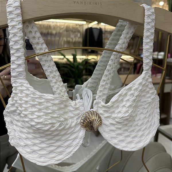 Meia Taça com detalhe Concha e Bojo Maleável 093 aro tecido Mônaco Off White (CALCINHA NÃO INCLUSO)